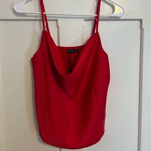 Red cowl neck satin top